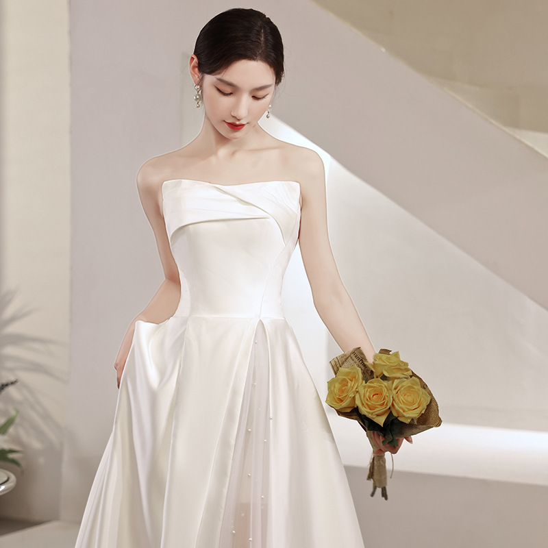 Photography Natural Lighting Basics - フランス風ライトウェディングドレス、サテンのトーストドレス、花嫁のウェディングイブニングドレス、ワンショルダーの気品あるドレス、旅行写真撮影用