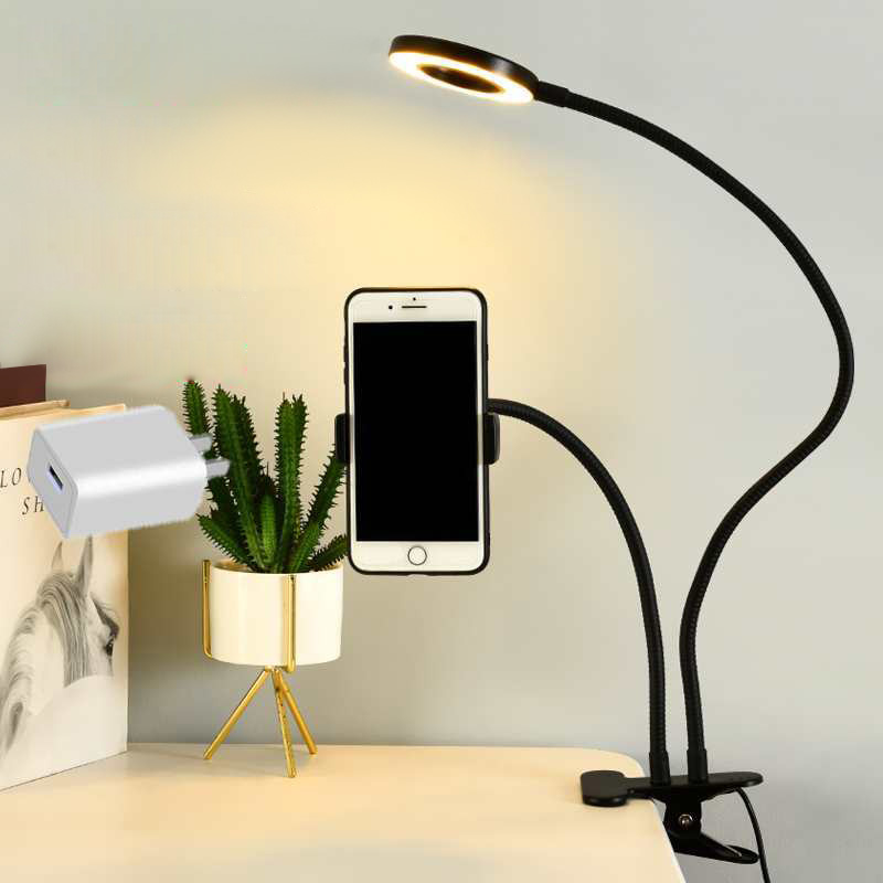 Photography Lighting Stick - 自撮りリングライト付きユニバーサルフレキシブル携帯電話ホルダー、オフィス怠惰なブラケットデスクランプLEDライト、ライブストリームフィルライト用