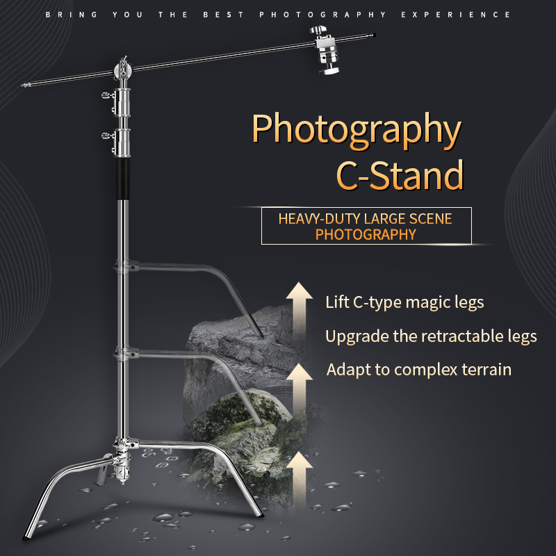 Boom Arm Stand - Cスタンド撮影スタンド ステンレス製 ホールドアームとグリップヘッド付き アップグレード 最大高さ260cm 調整可能なマジックレッグ1本付き