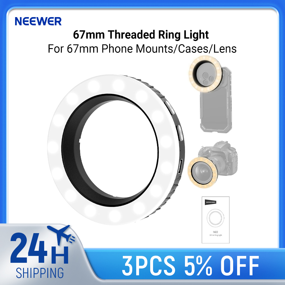 Photography Lighting Case - NEEWER Basics 67mmネジ式リングライト（67mmスマホマウント/ケース/レンズ用）、充電式バイカラーLEDセルフィー写真撮影用フィルライト