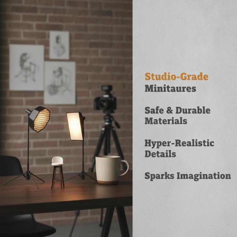 Photography Lighting Layout - 1/12 ドールハウスミニスタジオアクセサリーキット リアルなソフトボックスライト 三脚 撮影用スツール DIYジオラマレイアウト用