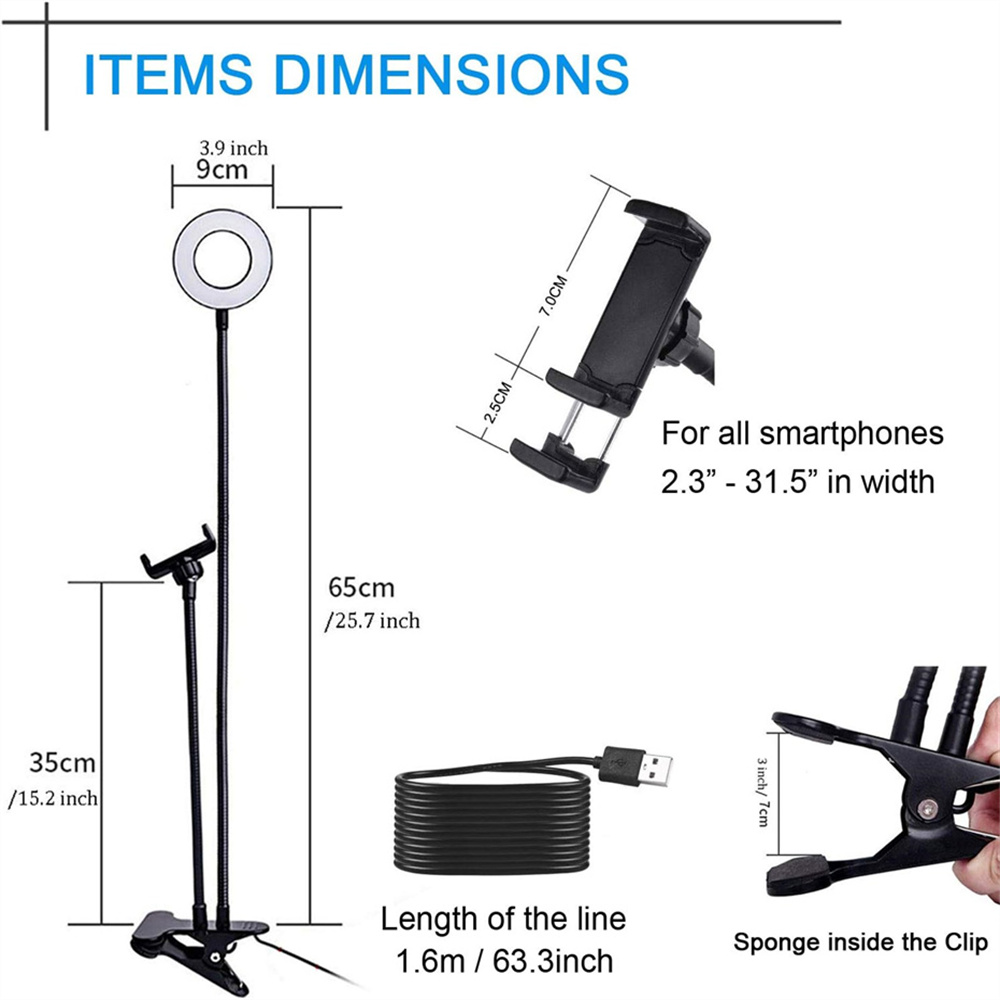 自撮りリングライト付きユニバーサルフレキシブル携帯電話ホルダ - Photography Lighting Stick のレビューと価格