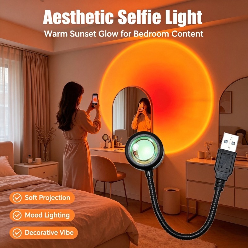 USBサンセットランプ、温かみのあるオレンジ色の光を投げる美 - Photography Lighting Mood のレビューと価格