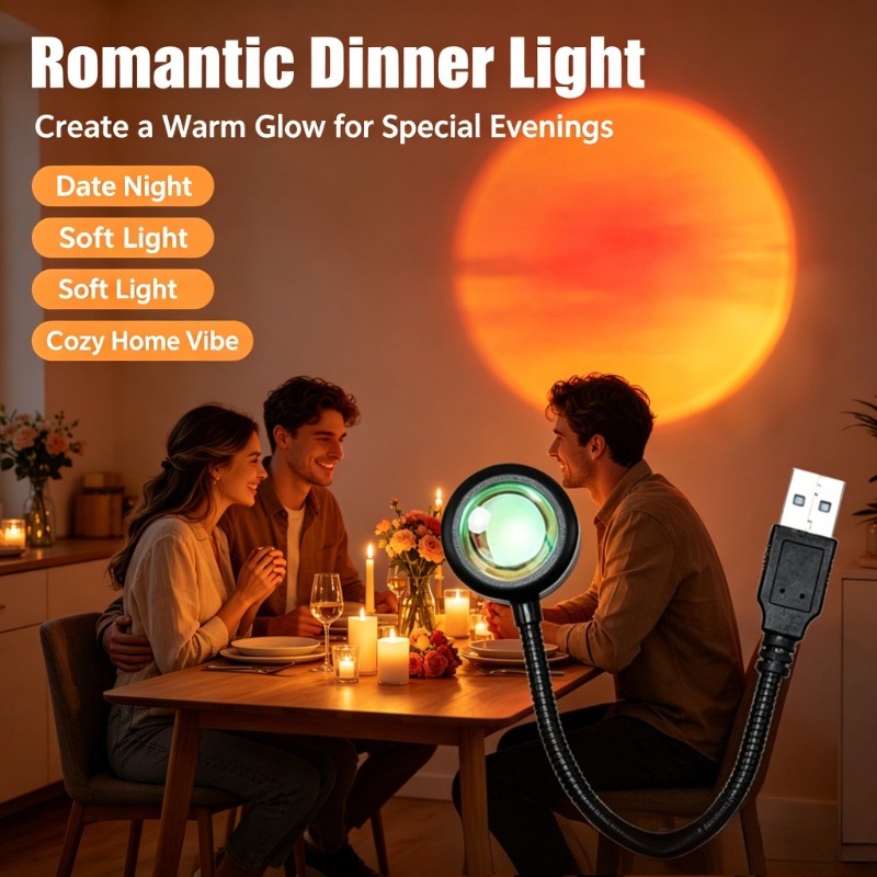 USBサンセットランプ、温かみのあるオレンジ色の光を投げる美 - Photography Lighting Mood のレビューと価格