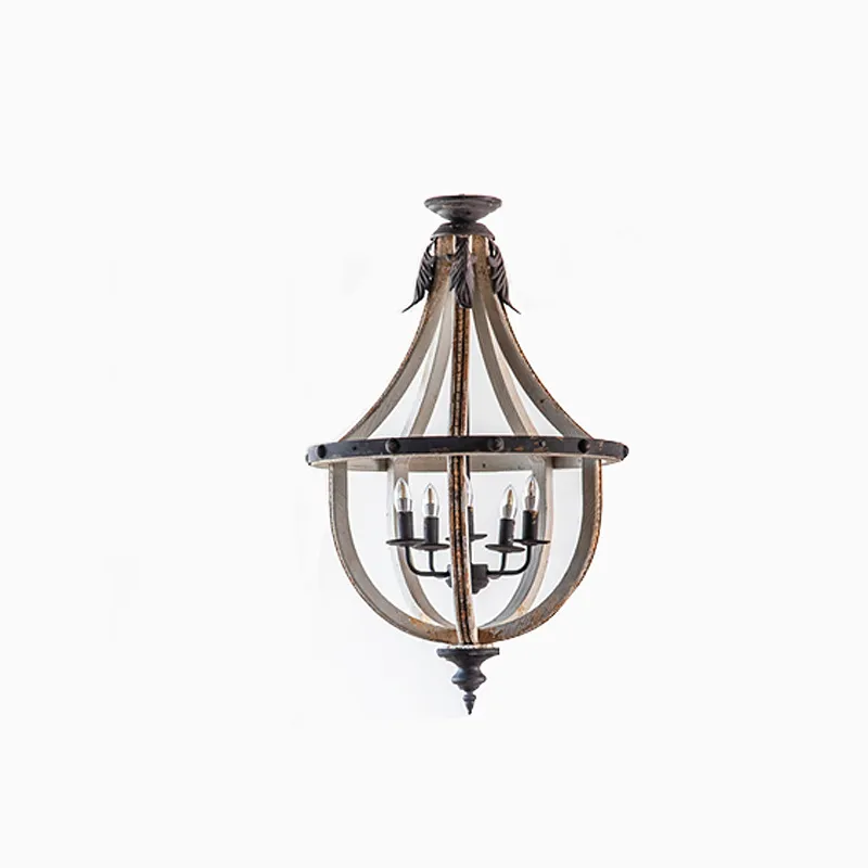 ヴィンテージ錬鉄製シャンデリア、無垢材のアクセント付きレトロ - Vintage Photography Lighting のレビューと価格